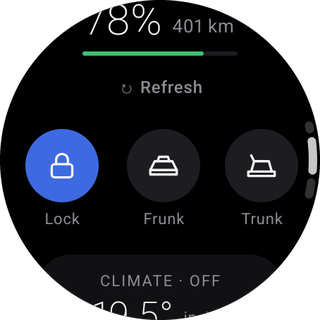 Command buttons: lock, frunk, trunk
